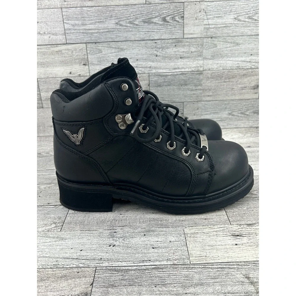 Thorogood Black Leather Lace Up Ankle Work Boots Mens 7.5‎ Wide Womens 9.5 Wide